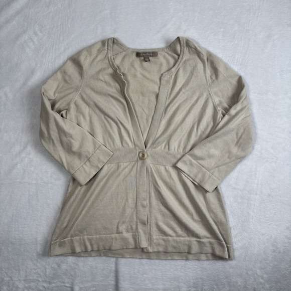 Tommy Bahama Beige Silk Blend Long Sleeve Cardigan Sweater Women's Medium - Picture 1 of 8